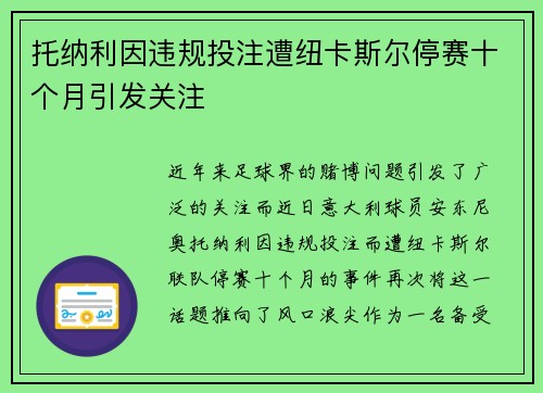 托纳利因违规投注遭纽卡斯尔停赛十个月引发关注